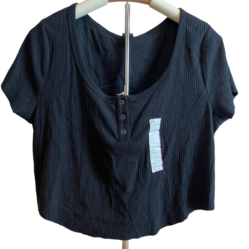 Wild Fable Women's Black Short Sleeve Snap Placket T-Shirt - Size XXL - NWT